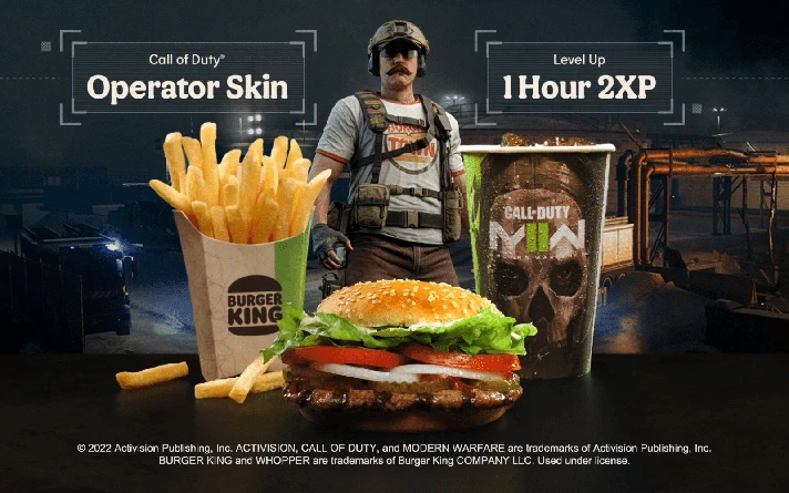 🍔⭐BURGER KING - OPERATOR SKIN + 1H 2XP Boost COD MW II