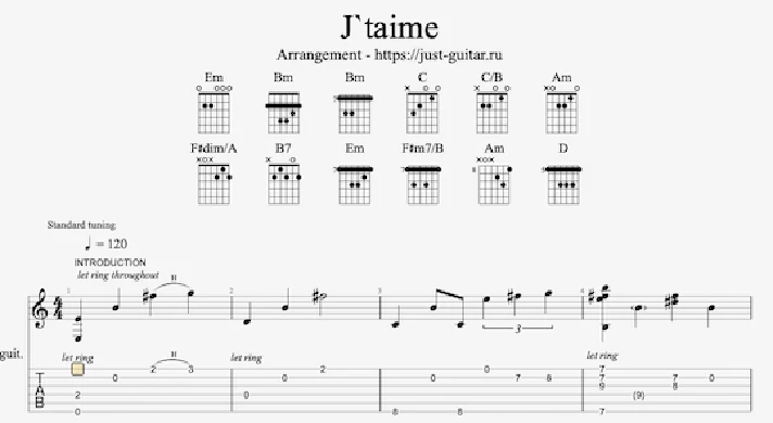 Lara Fabian - Je t´aime (tabs / sheet music for guitar)