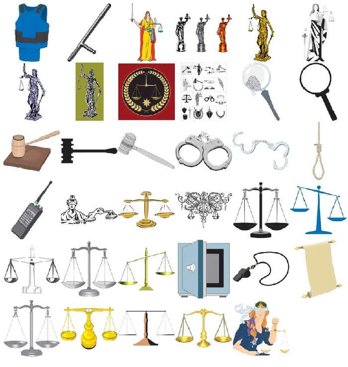 Set of vector pictures, symbols of justice