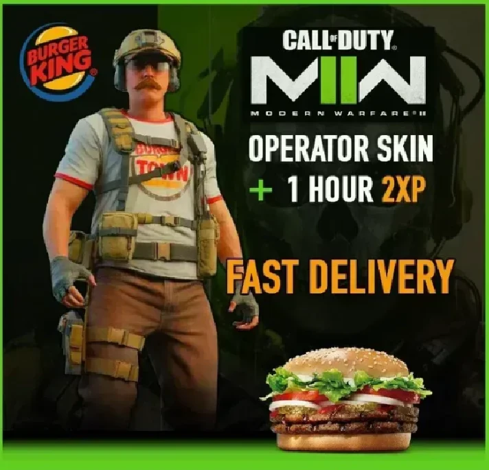 🍔 BURGER TOWN OPERATOR SKIN + 1H 2XP Boost COD MW2 🍔