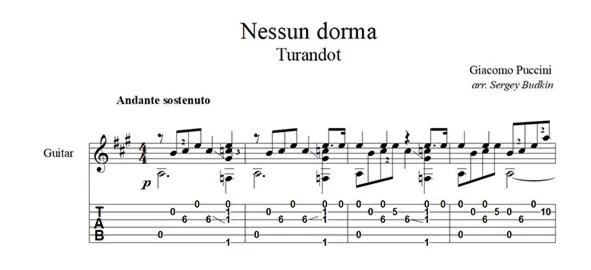 Nessun dorma (Турандот) для гитары