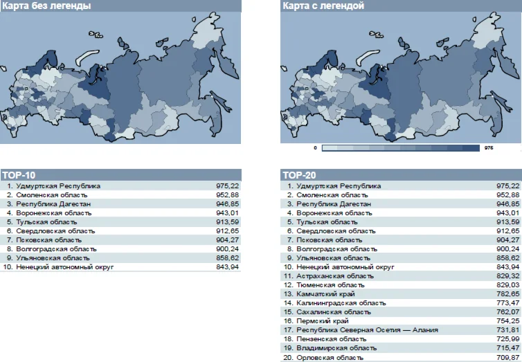 Тепловая карта (картодиаграмма) России (Excel 2007+)
