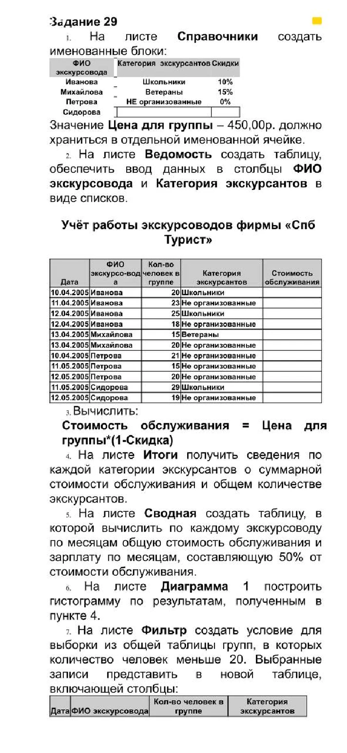 Task No. 29 Accounting for the work of tour guides