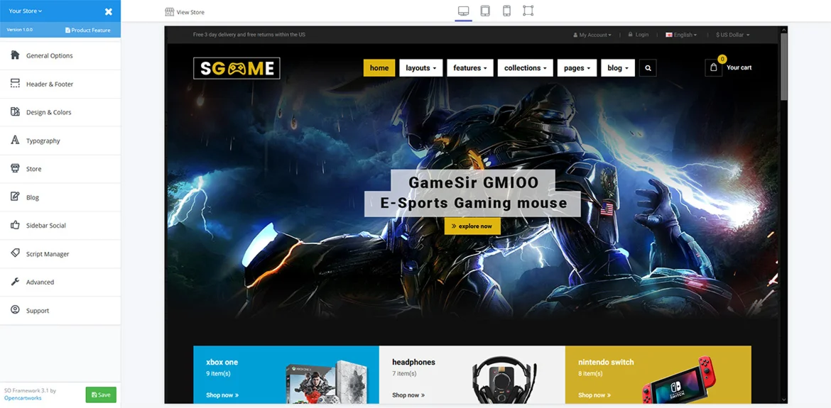 SGame - Responsive Accessories Store OpenCart Theme