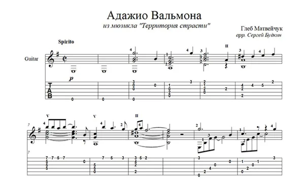 Адажио Вальмона (Территория страсти) для гитары