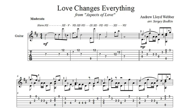 Love Changes Everything (Эндрю Ллойд Уэббер) для гитары