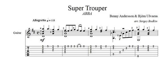 Super Trouper ABBA для гитары