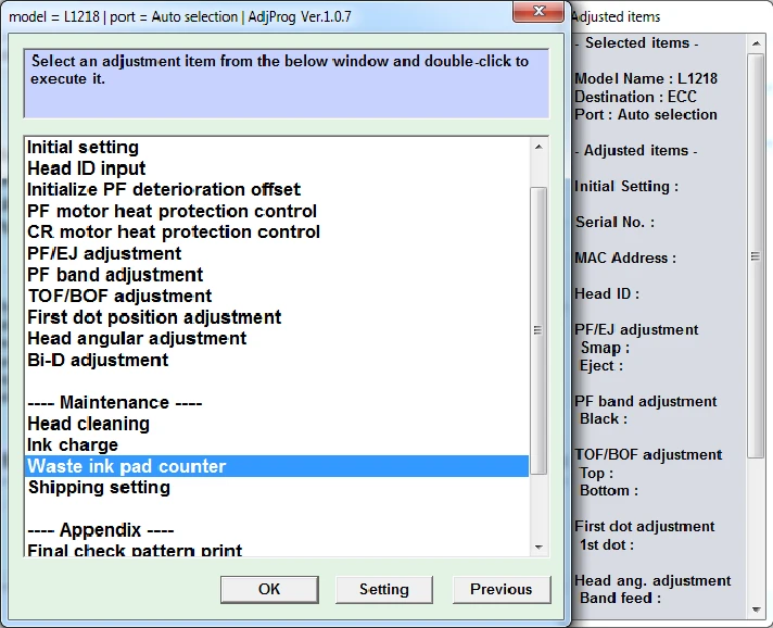 Adjustment program Epson L1218, L1258, L1259, L3218 ...