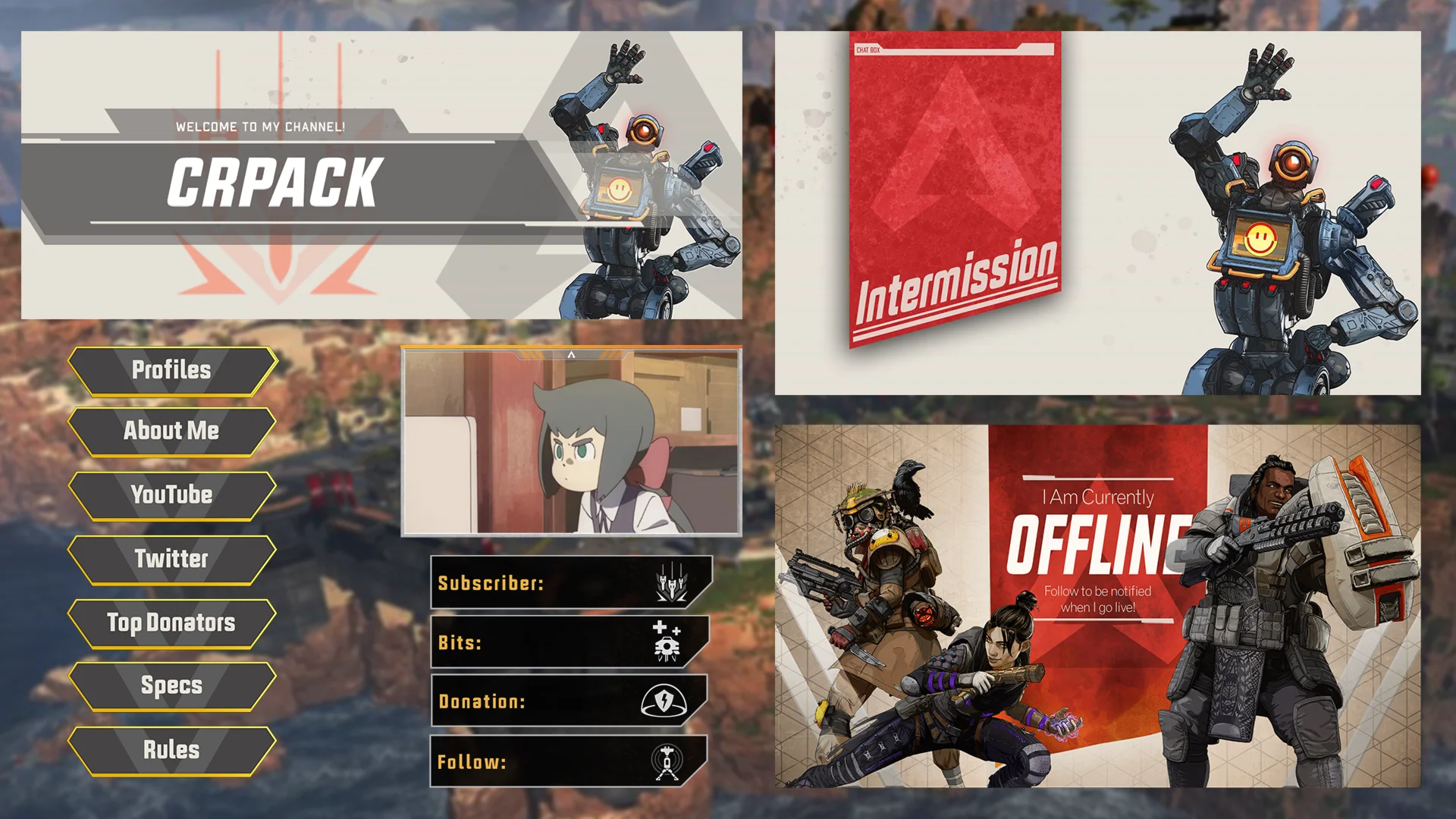 Заставки и оверлеи Twitch для Photoshop APEX Legends