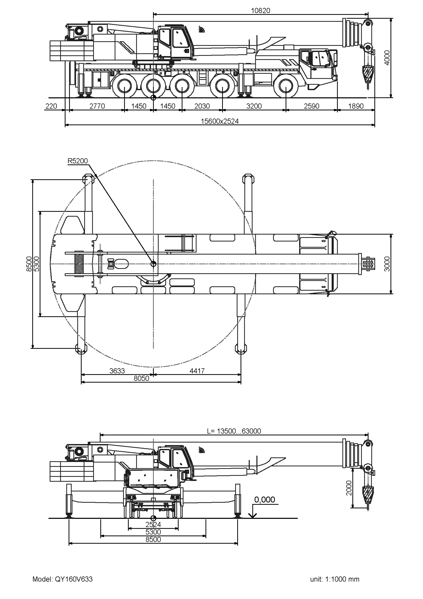 Чертеж крана ZOOMLION QY160V633 (динамический блок)