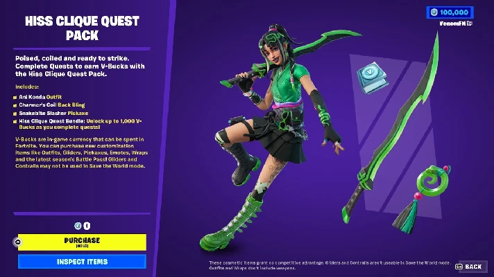 💛Fortnite Hiss Clique Quest Pack 1000 VB💛XBOX KEY+VPN