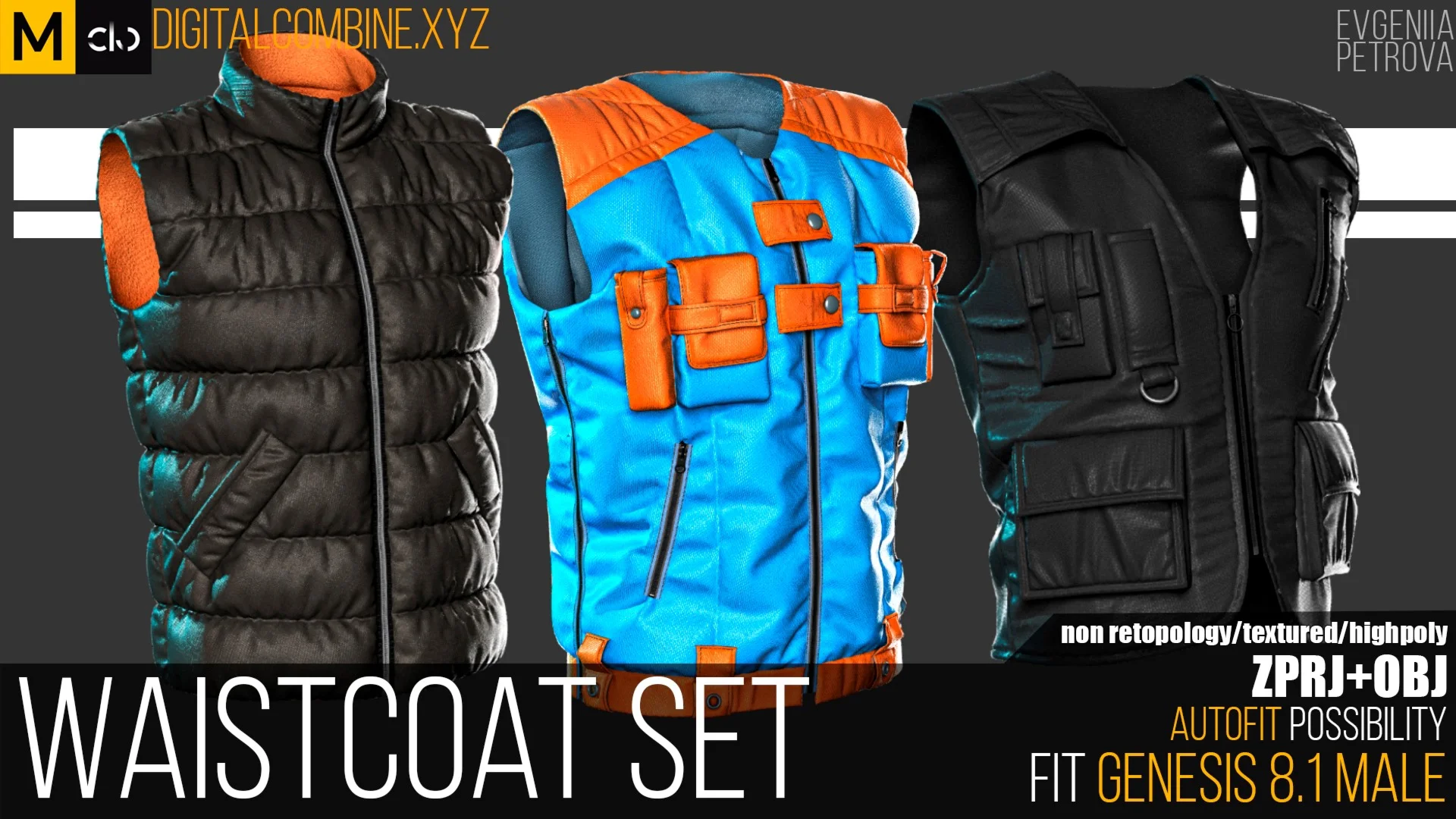 Waistcoat SET. Marvelous designer HIGHPOLY projects.