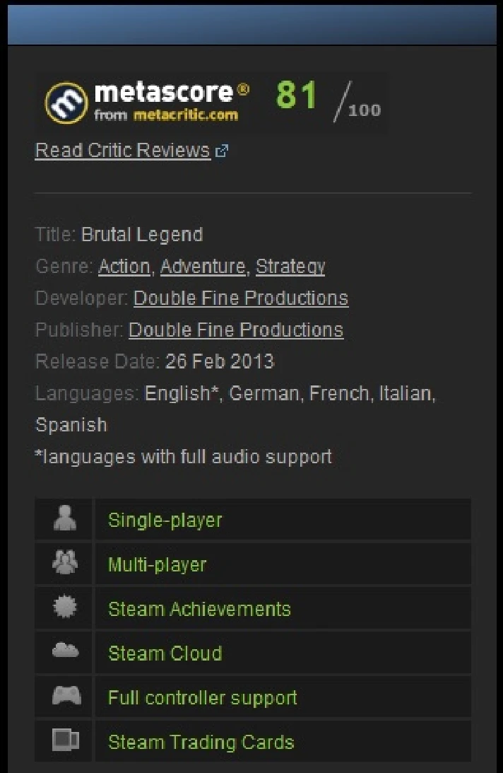 Brutal Legend with Soundtrack Steam Gift (ROW) + GIFT