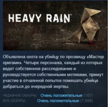 Heavy Rain STEAM KEY РОССИЯ+СНГ СТИМ ЛИЦЕНЗИЯ КЛЮЧ