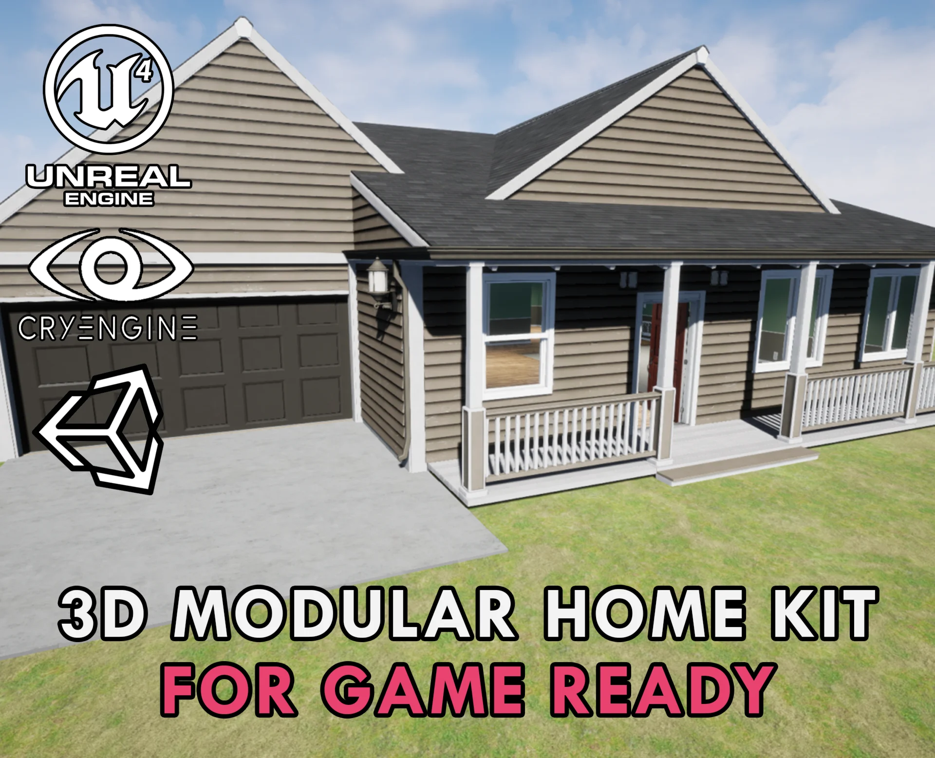 3D Modular Home Kit Pack for Game Ready