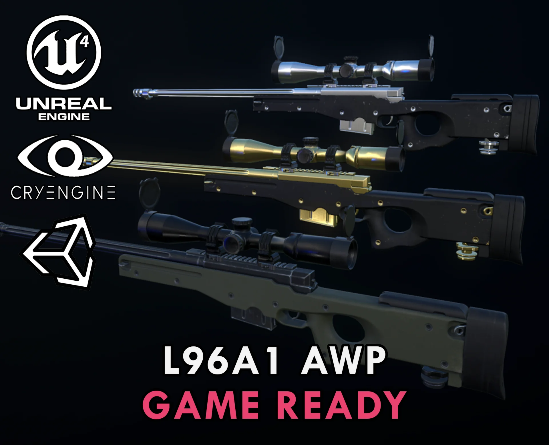 L96A1 AWP in three materials for game ready