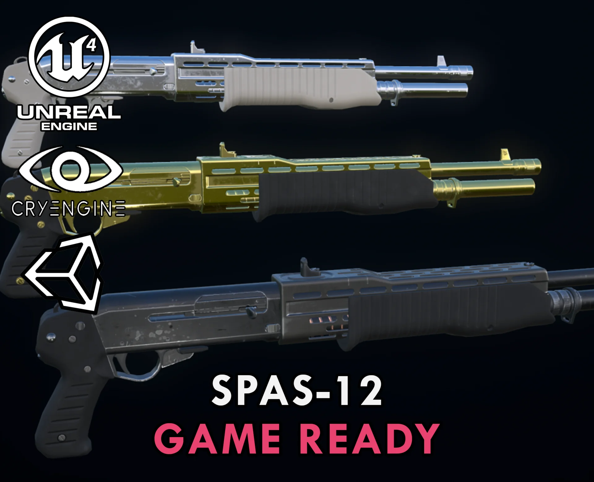 SPAS-12 in three materials for game ready