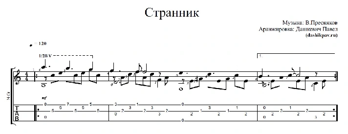 Traveler V.Presnyakov - notes and tabs for guitar