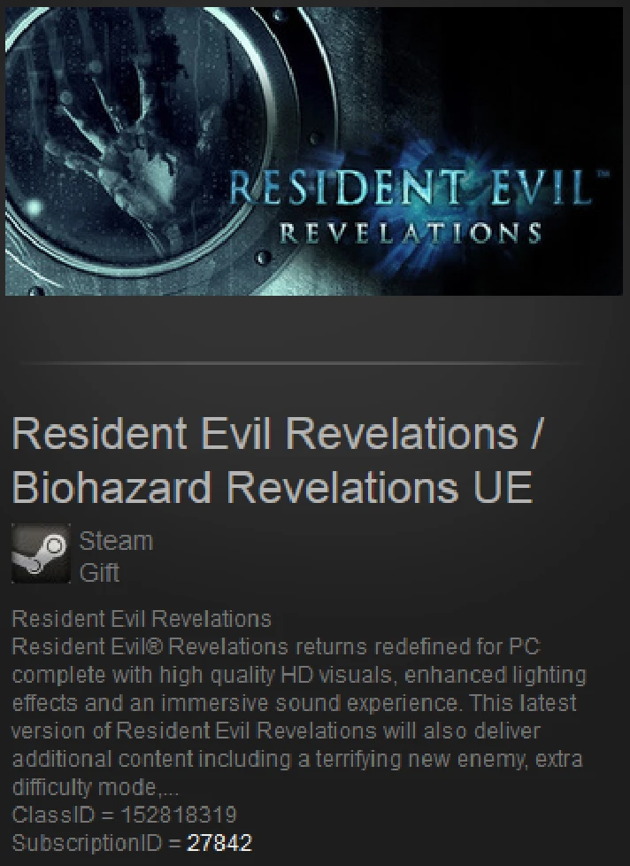 Resident Evil Revelations - (Steam Gift Region Free **)