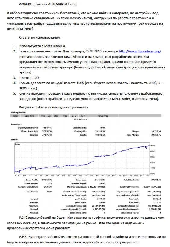 Настройки для FOREX советника AUTO-PROFIT v 2.0