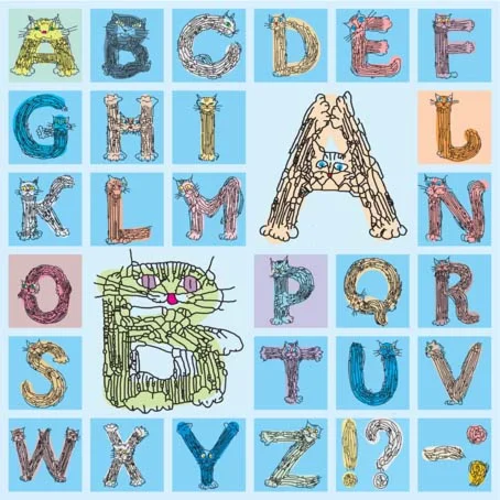 Латинский алфавит, буквы в виде кошек, вектор.