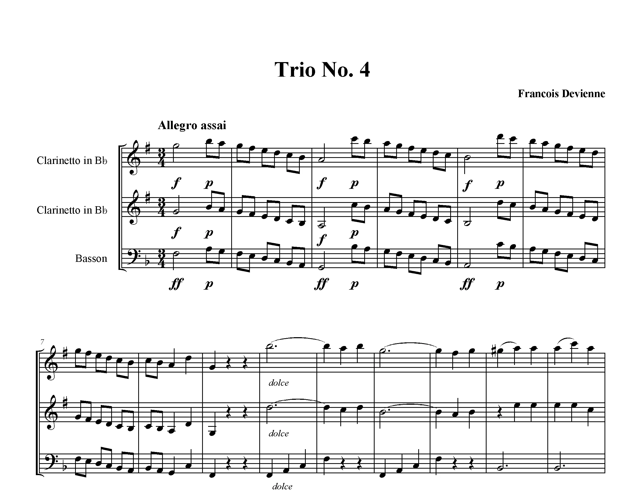 Партитура Francois Devienne Trio No. 4 (Cl.+Cl+Fagot)
