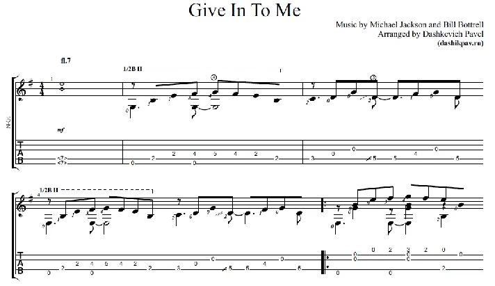 Give In To Me (Michael Jackson) Hom and tabs for guitar