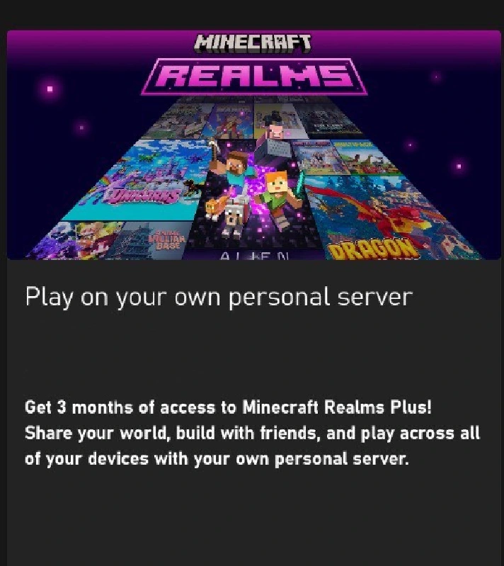 💎 MINECRAFT REALMS PLUS 3 MONTHS 🔑 CODE 🔑