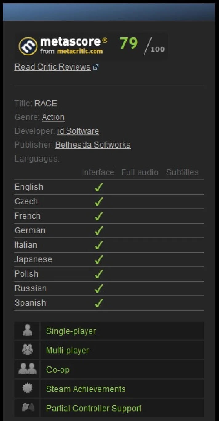 RAGE (Steam Gift / ROW / Region Free)