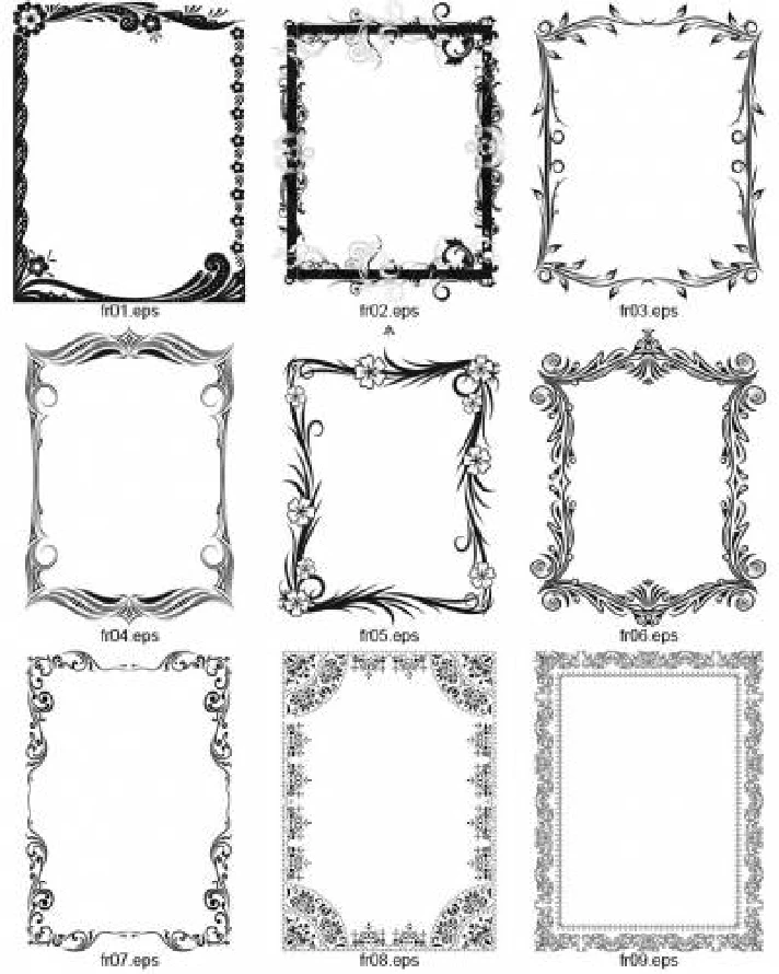 9 black and white vector frames for decoration