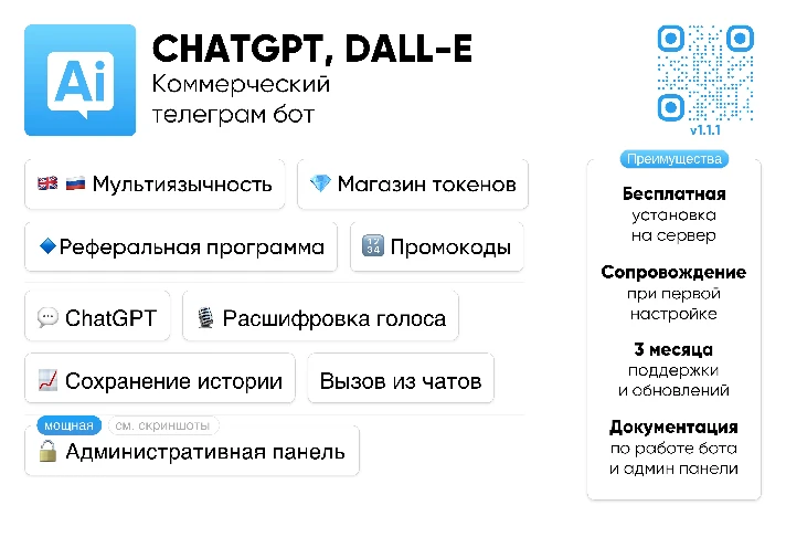 Commercial Telegram Bot ChatGPT, DALL-E, admin panel