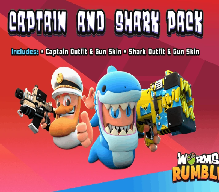 🍨 Worms Rumble - Captain & Shark Double Pack 🎳DLC