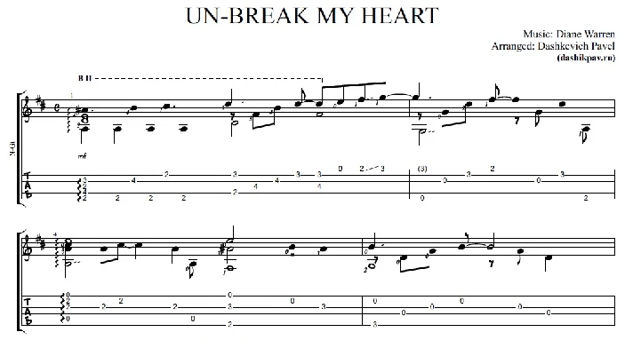 Unbreak My Heart (Toni Braxton) Hom and tabs for guitar