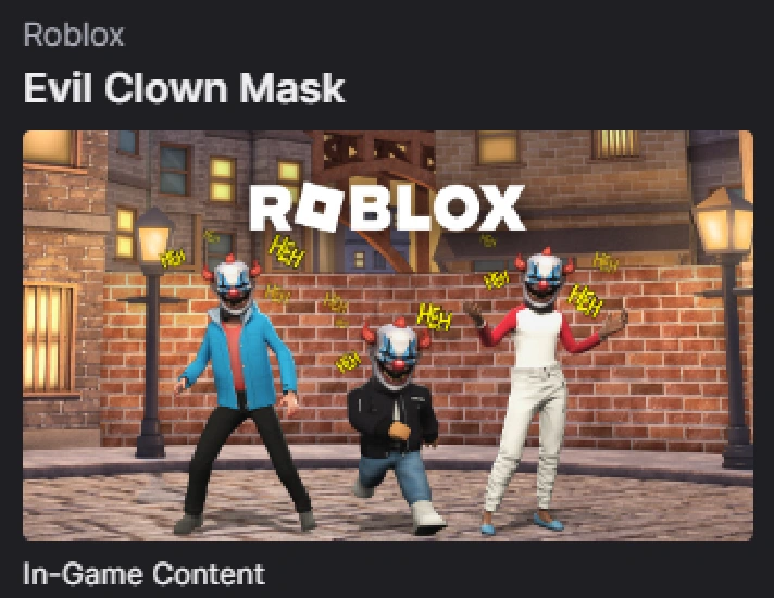 Roblox🔑Evil Clown Mask