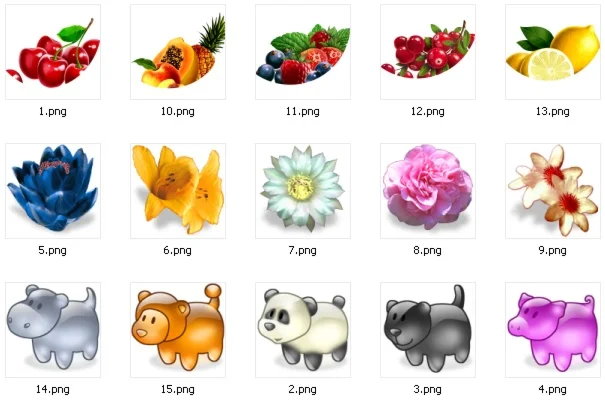 Лучшие иконки (3 серии: животные, цветы, ягоды и фрукты