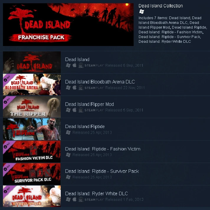 Dead Island Collection 7in1 Steam Gift RU+CIS Tradable