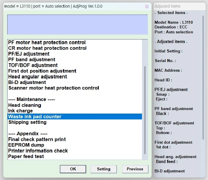 EPSON AdjProg Reset- L3110 L3150 L3151 L3160 L1110