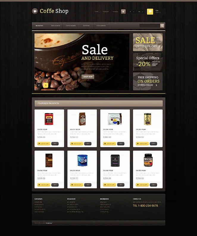 Шаблон интернет-магазина Responsive Coffee Shop