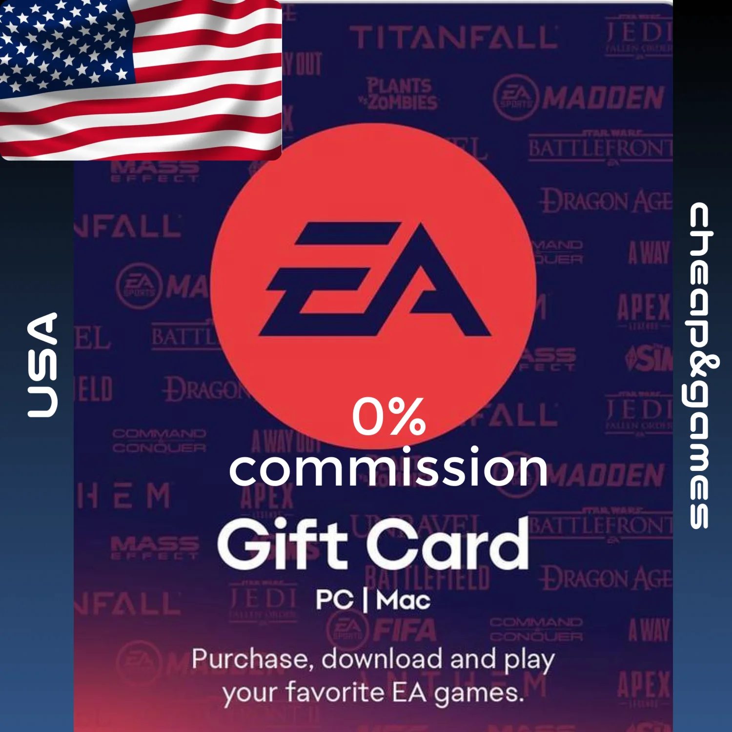  Карта пополнения  EA PLAY  EA GAMES USA US USD $