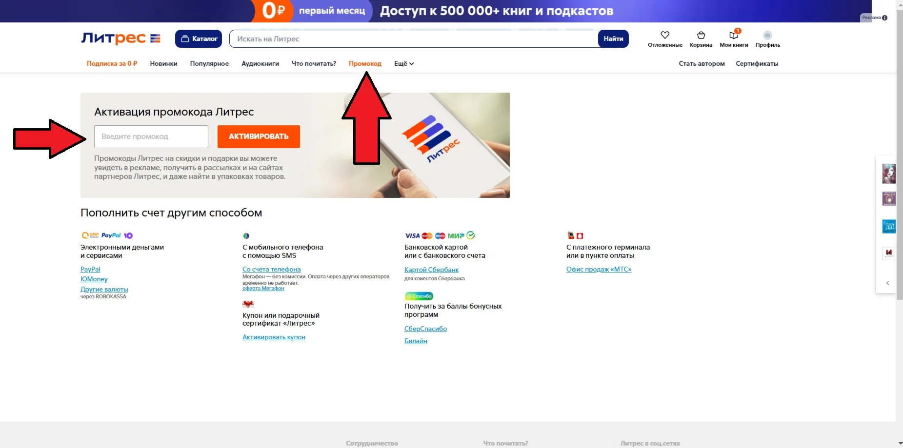 Сертификат Литрес 500 рублей