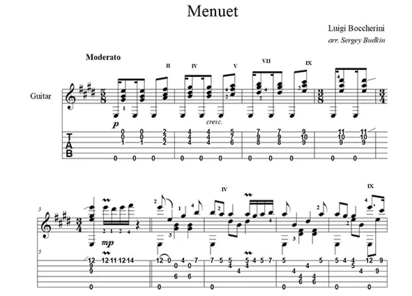 Minuet (Boccherini) for guitar