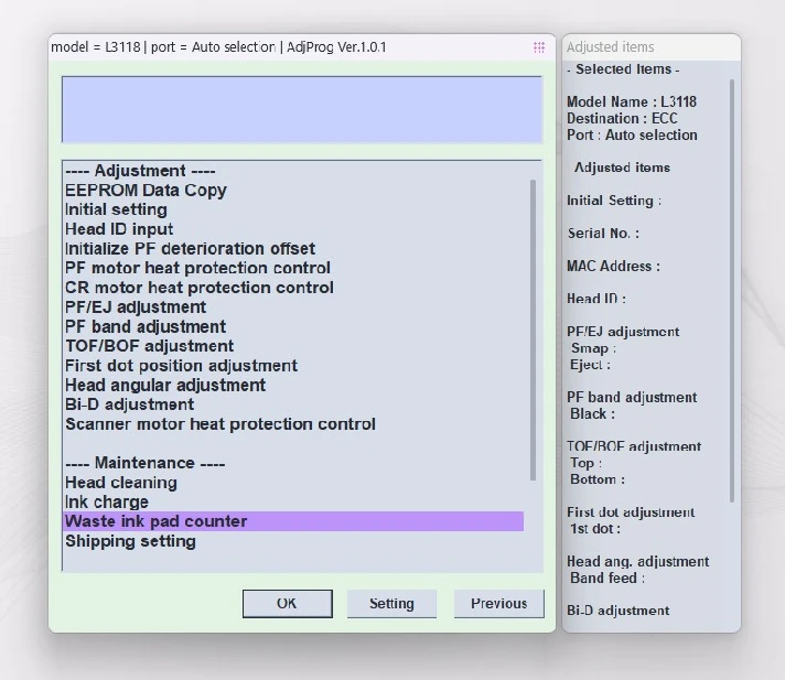 EPSON AdjProg Reset L3118 L3119