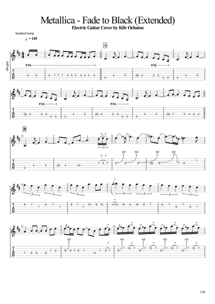 Табы Kfir Ochaion - Metallica - Fade to Black Extended