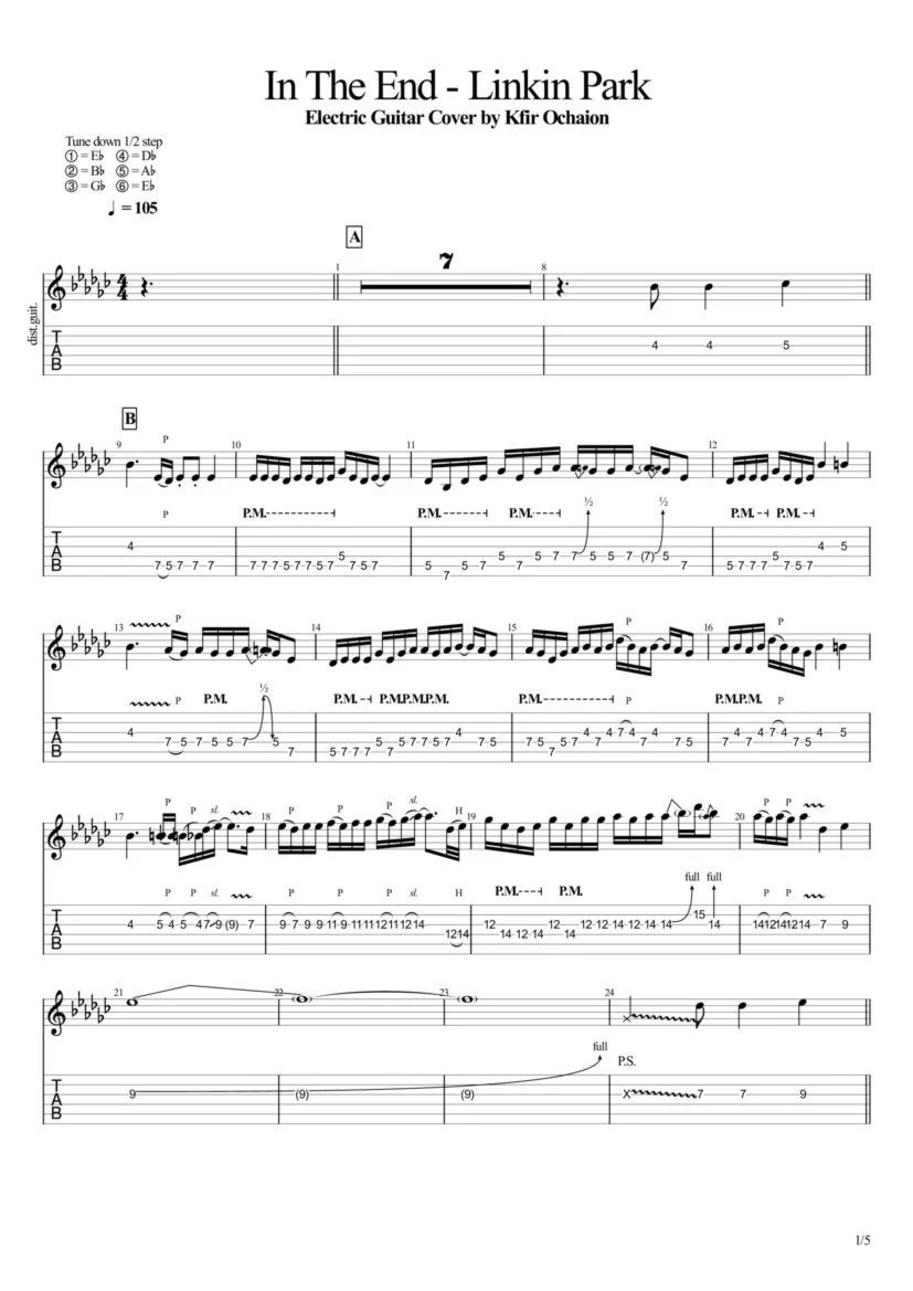 Tabs Kfir Ochaion - Linkin Park - In The End