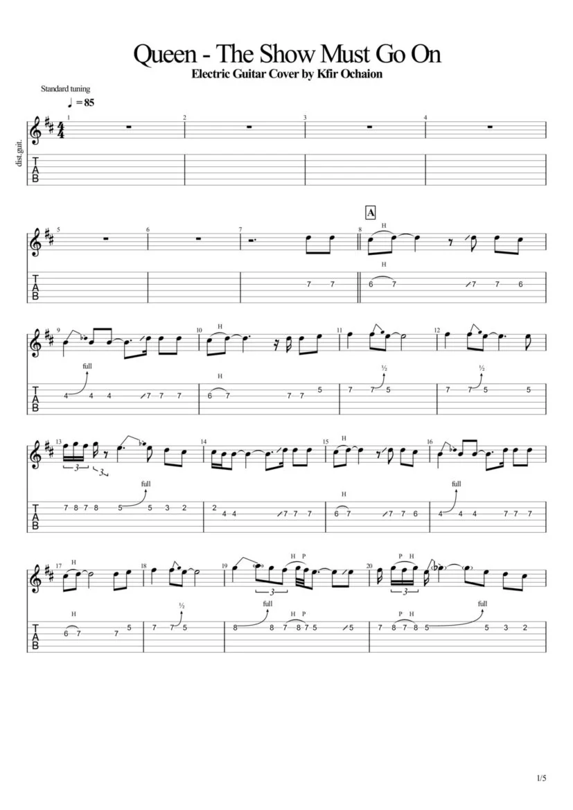 Tabs Kfir Ochaion - Queen - The Show Must Go On