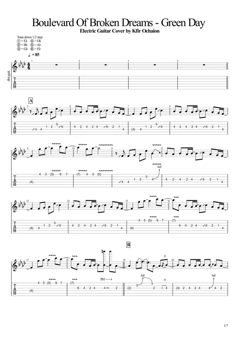 Tabs Kfir Ochaion GreenDay - Boulevard Of Broken Dreams