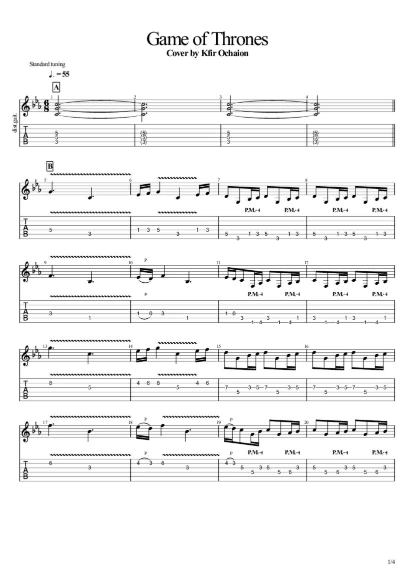 Tabs Kfir Ochaion - Game of Thrones - Guitar Cover