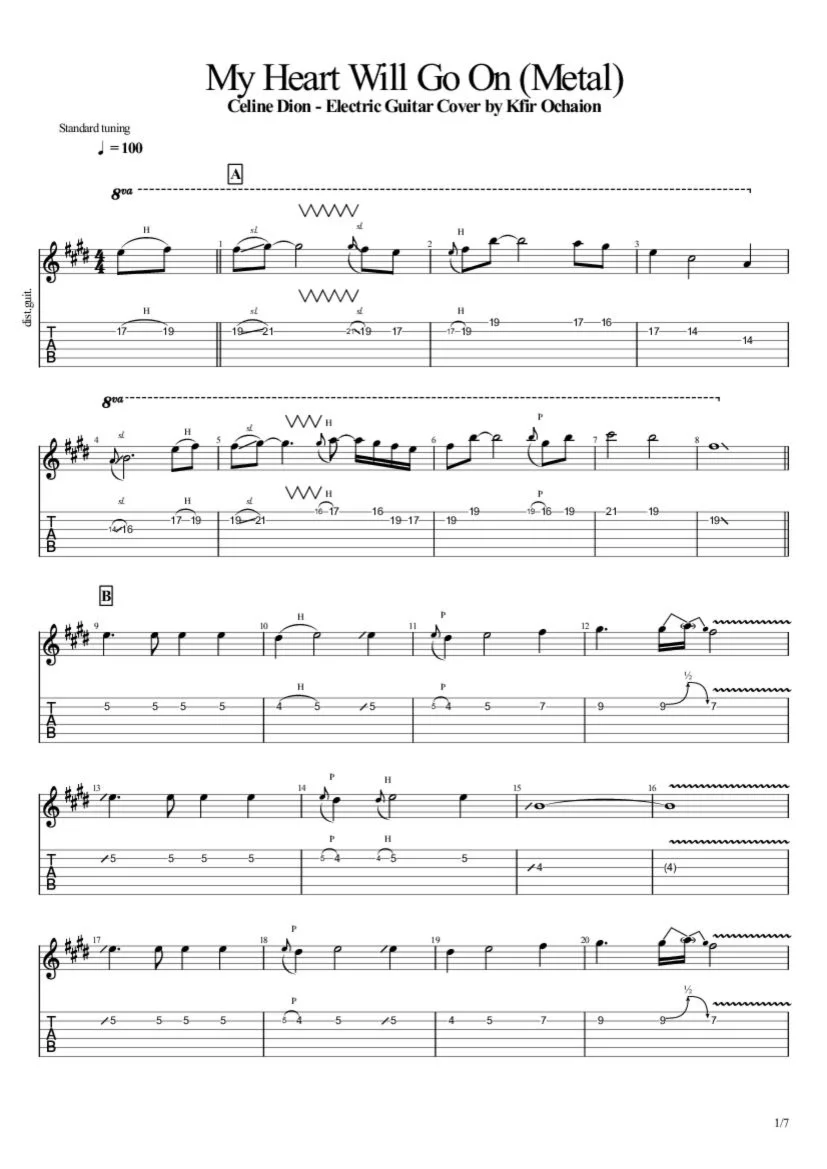 Tabs Kfir Ochaion - My Heart Will Go On - Titanic Metal