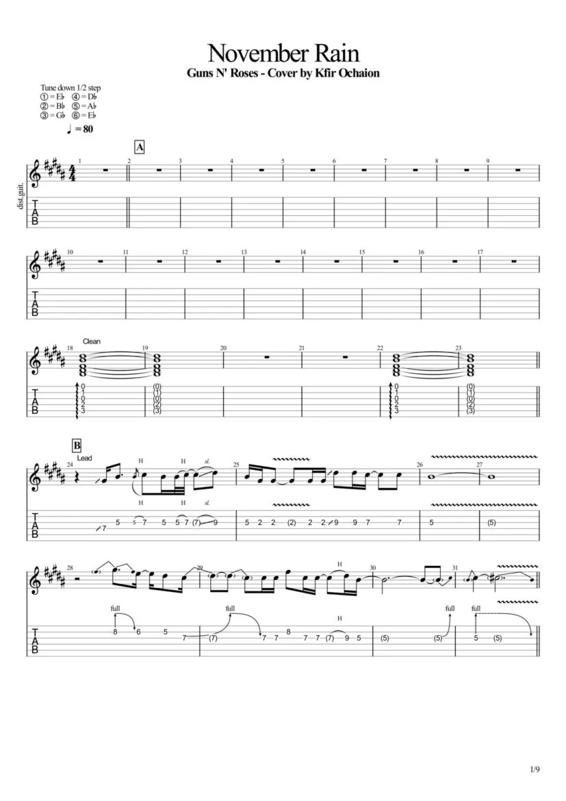 Tabs Kfir Ochaion - Guns N' Roses - November Rain