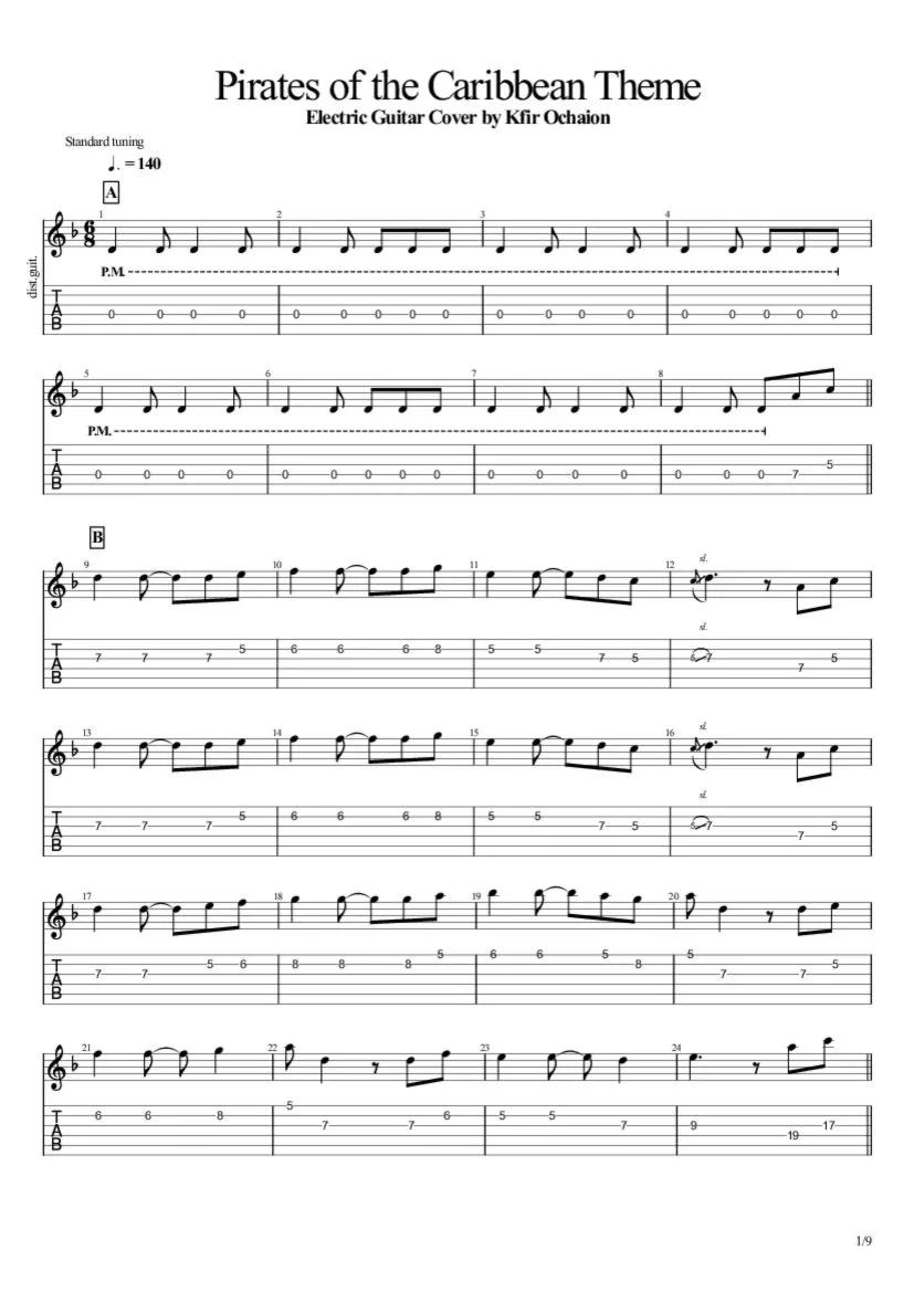 Табы Kfir Ochaion - Pirates of the Caribbean - Metal